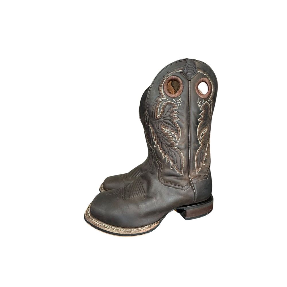 Dan Post Abram Western Boots Brown Inlay Mens Size 8 EW Cowboy Used Embroidered